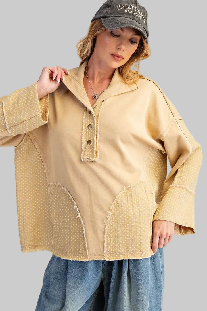 POLKA DOT MIX WASHED PULLOVER - HONEY MUSTARD