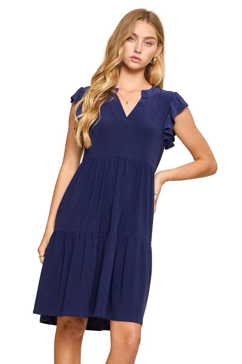 DEAR SCARLETT LIZZY FLUTTER SLEEVE FOREVER DRESS - NAVY