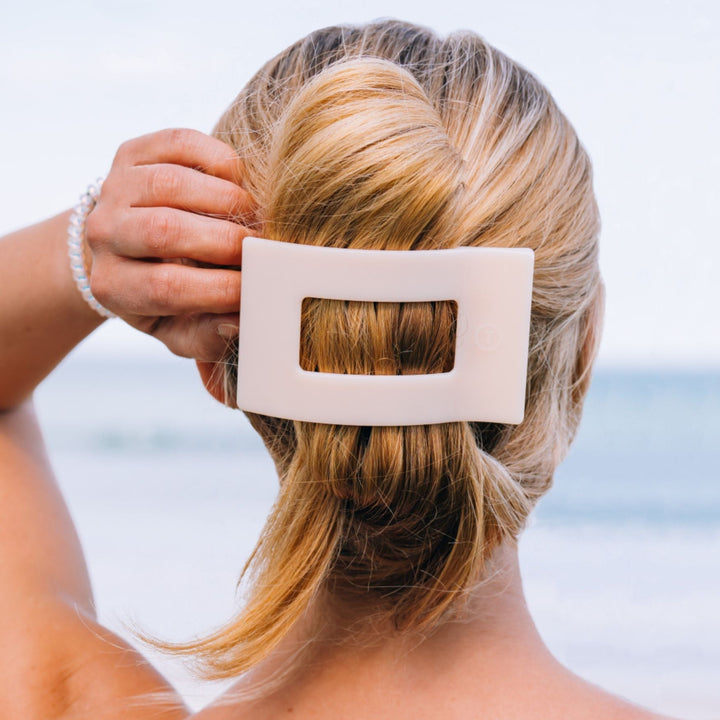 TELETIES LARGE FLAT RECTANGLE HAIR CLIP - ALMOND BEIGE