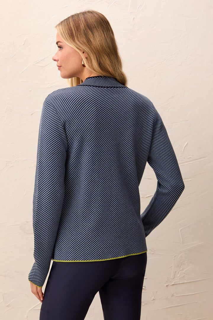 LONG SLEEVE SPLIT NECK SWEATER WITH TIPING - BLUE FOG