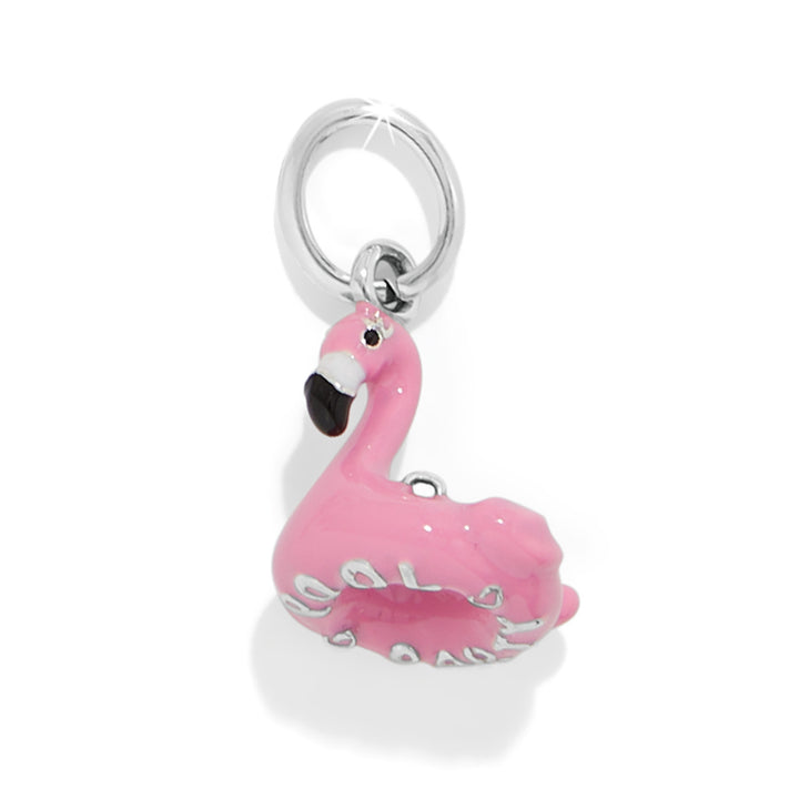 Floating Flamingo Charm - Silver-Pink