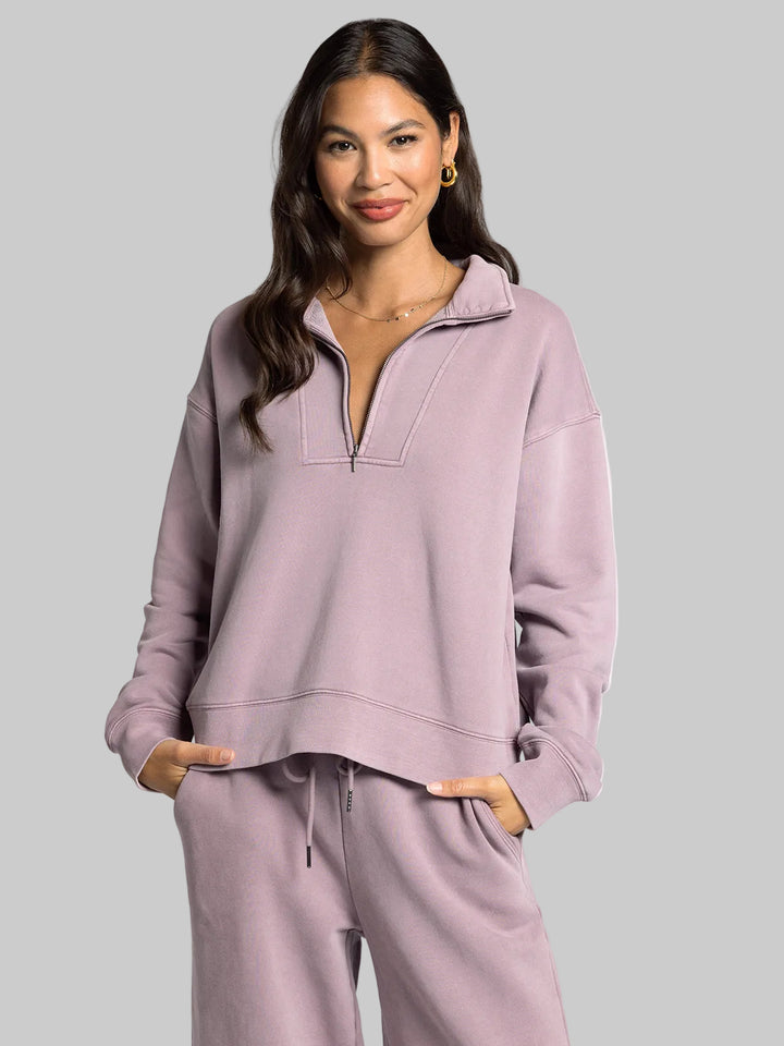 LONG SLEEVE 1/4 ZIP SERENITY FLEECE PULLOVER - DUSTY LAVENDER