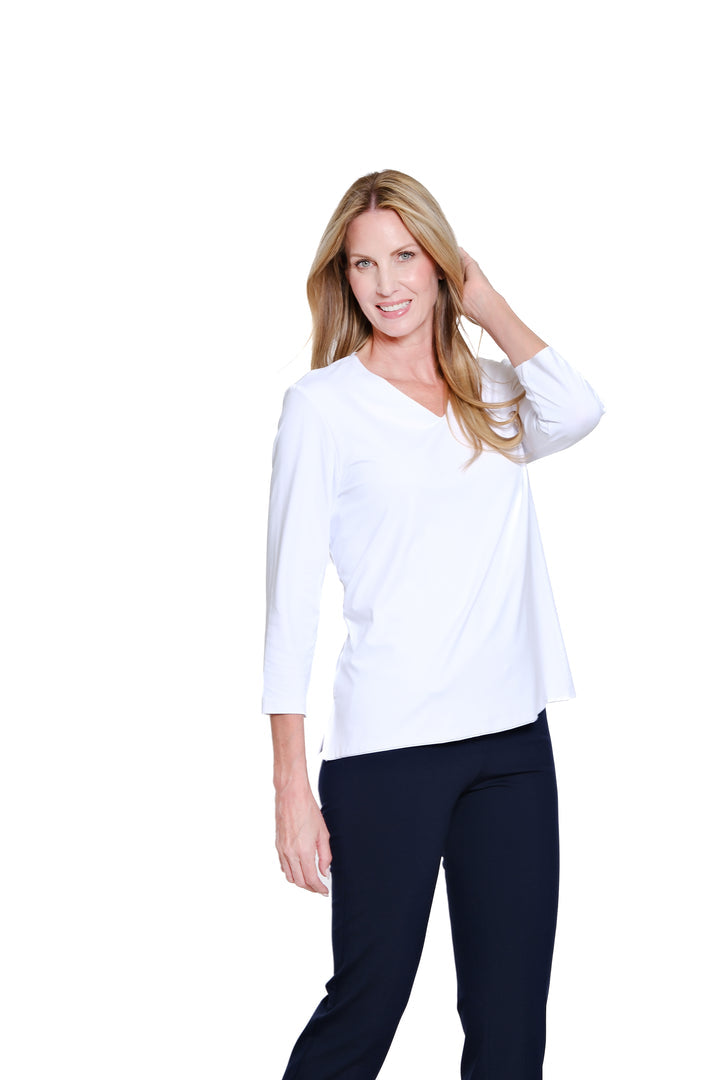 3/4 SLEEVE V-NECK TOP - WHITE