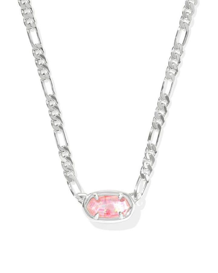 KENDRA SCOTT ELISA FIGARO CHAIN SHORT PENDANT NECKLACE - SILVER PINK IRIDESCENT MOP
