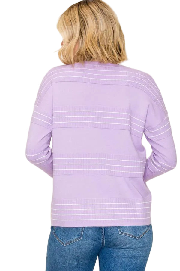 STRIPED STITCH LONG SLEEVE SWEATER - LAVENDER
