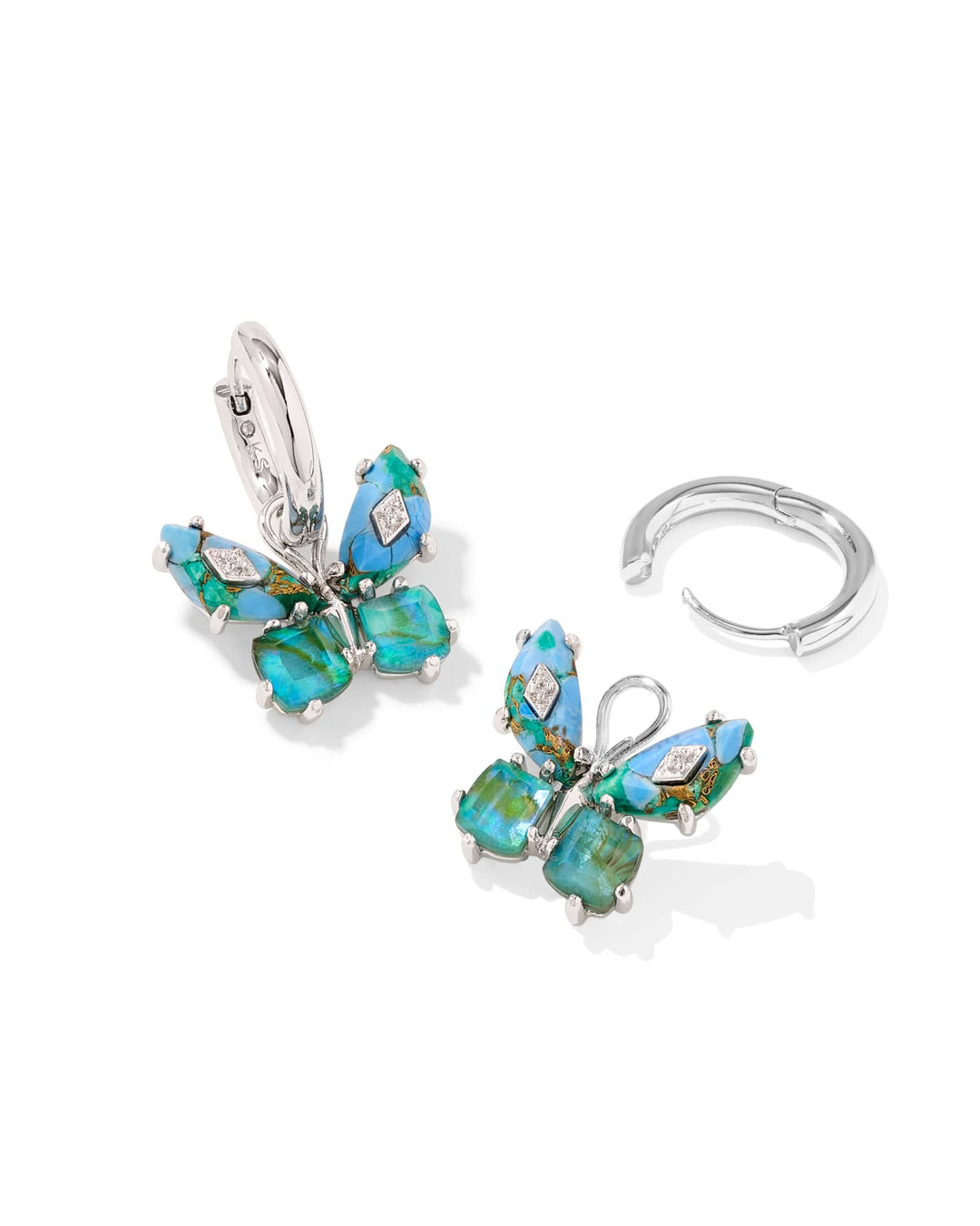 KENDRA SCOTT BIANCA BUTTERFLY HUGGIE EARRINGS - SILVER BRIGHT AQUA MIX