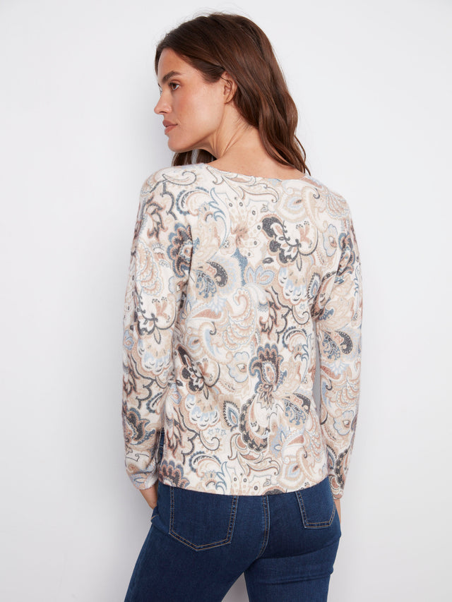 PLUSHY PRINTED V-NECK SWEATER - HOLLAND