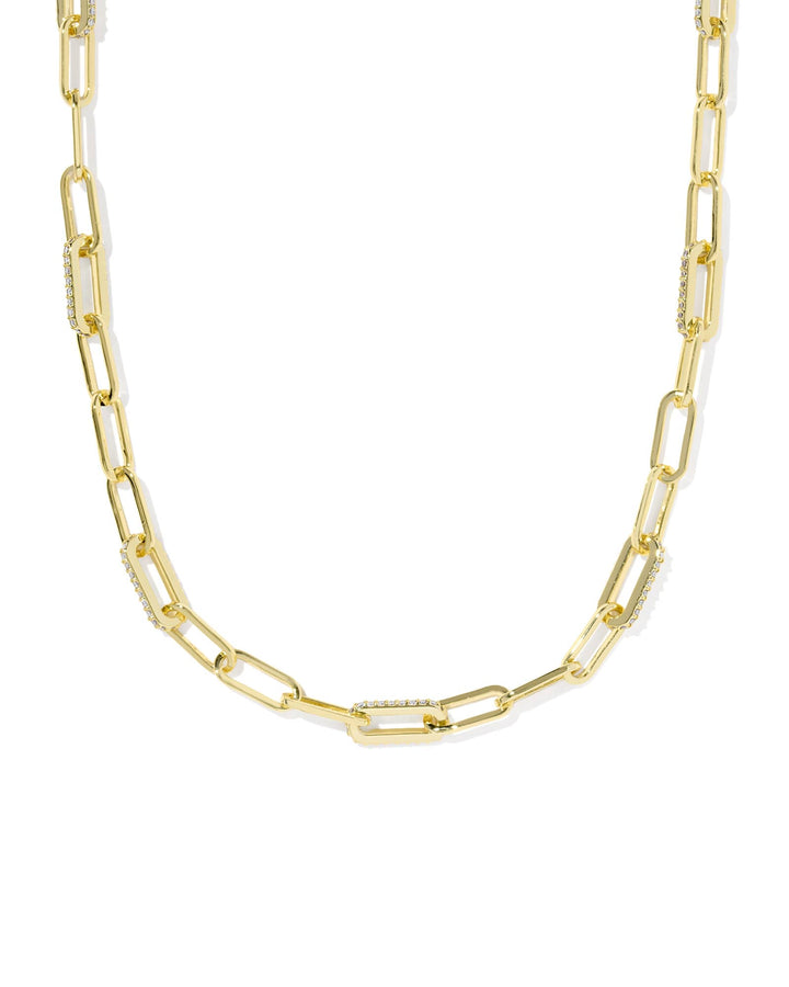 KENDRA SCOTT BELLA CHAIN NECKLACE - GOLD/WHITE CRYSTALS