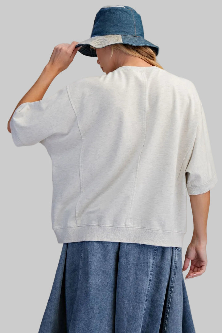 SHORT SLEEVE USA PATCH WASHED TERRY TOP - HEATHER GREY