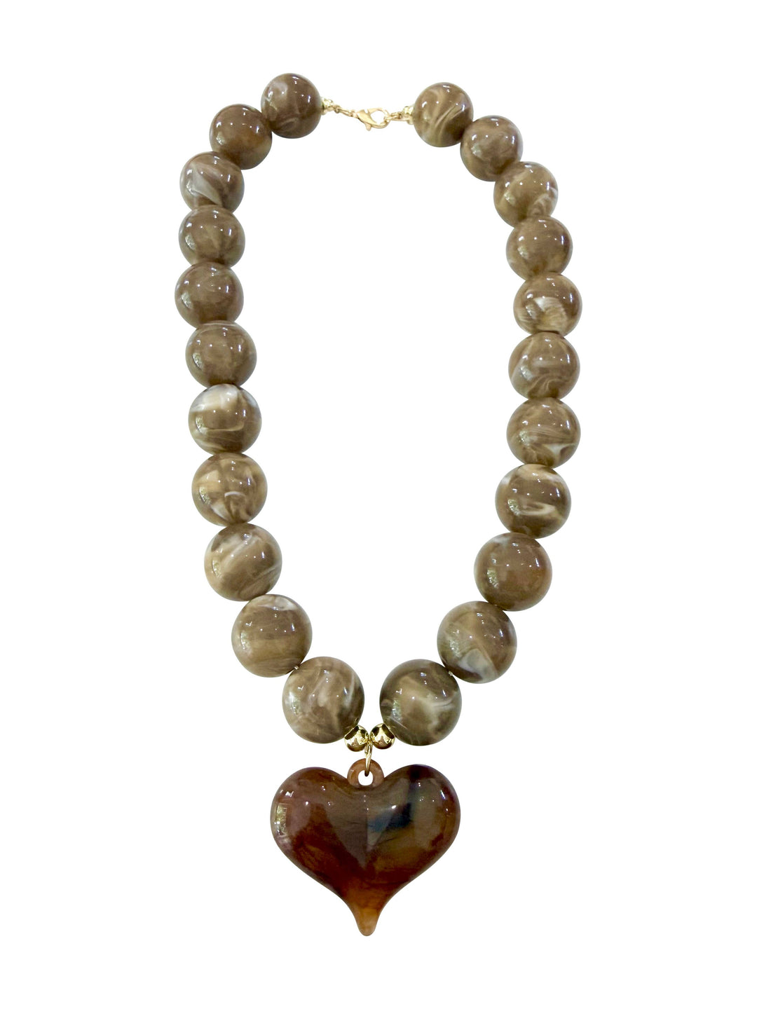 KAIDEN CHUNKY BEADED NECKLACE W/HEART - MOCHA