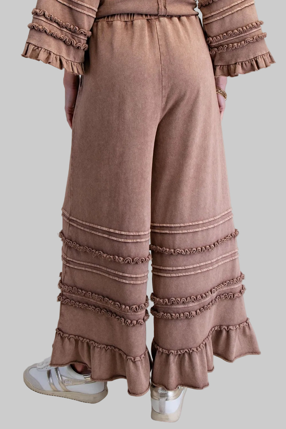 MINERAL WASHED TERRY KNIT CROPPED PANTS - MOCHA