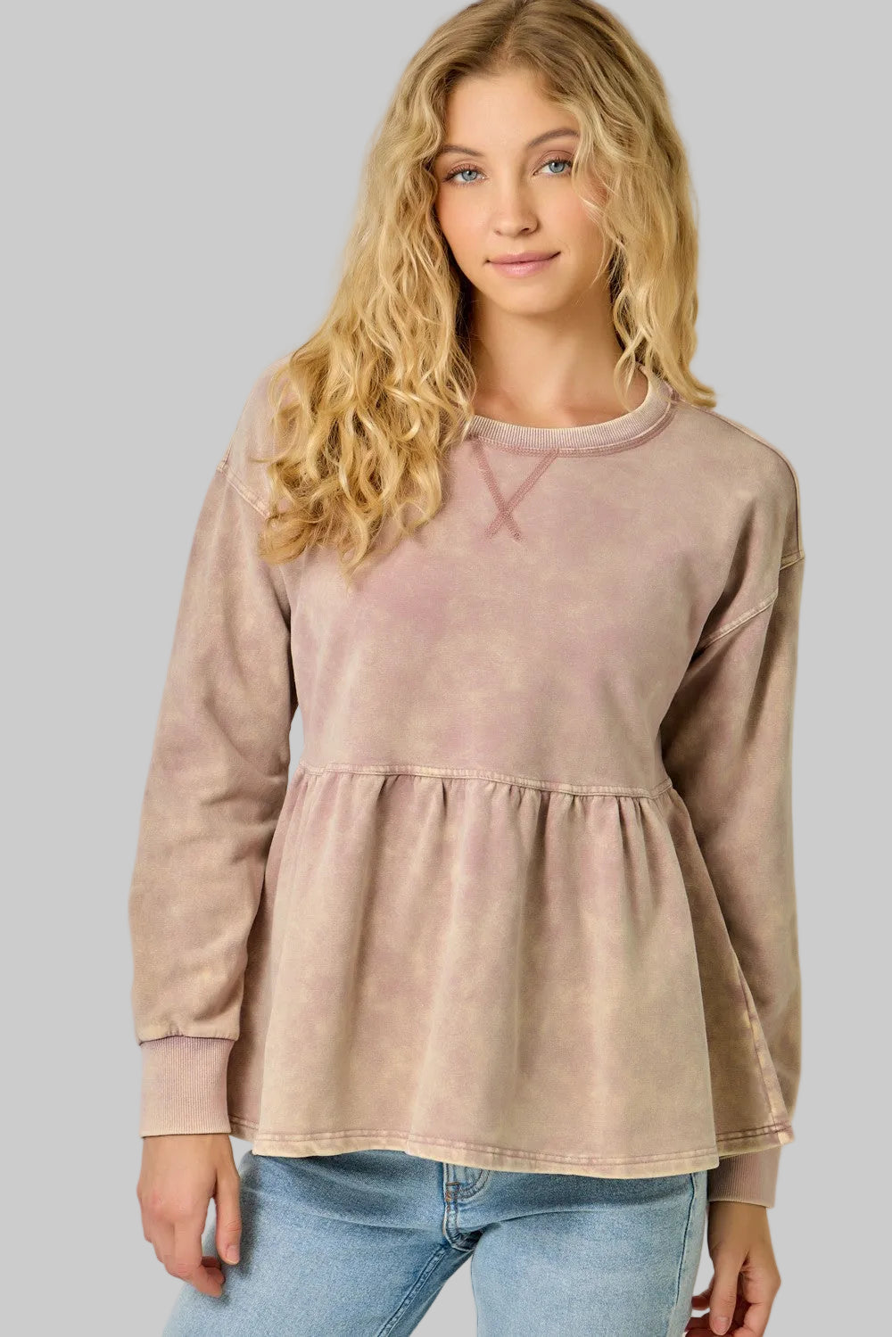WASHED BABY DOLL SWEATSHIRT - WASHED ROSE