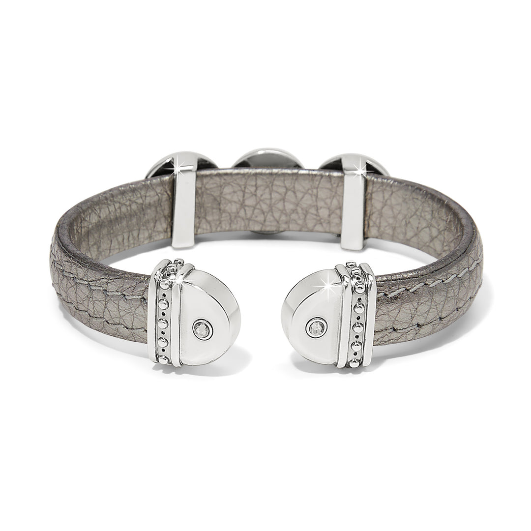 Mosaic Two Tone Leather Disc Cuff Bracelet - Titanium