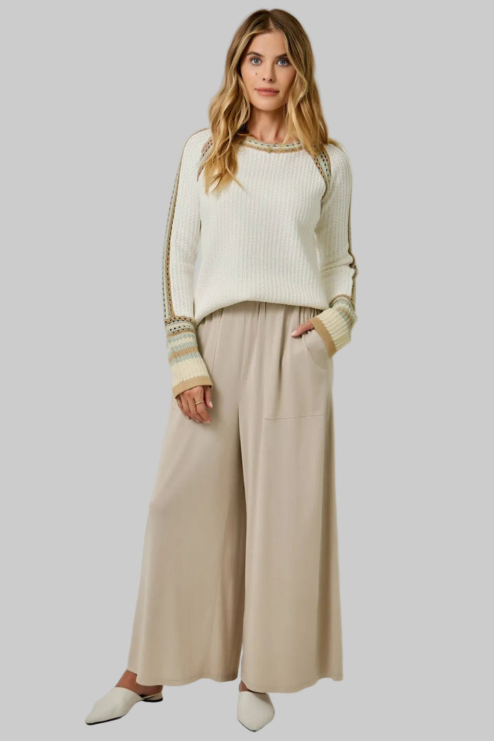 RAGLAN TRIM SLEEVE DETAIL SWEATER - IVORY