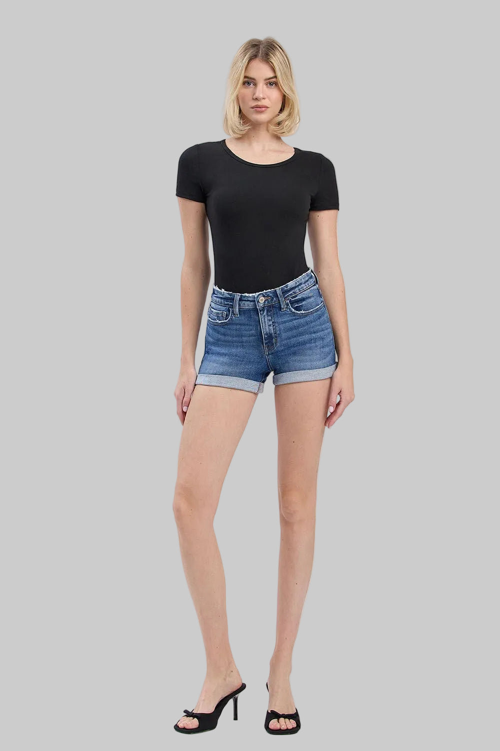 LOVERVET HIGH RISE DOUBLE CUFF SHORTS - SOARING SKIES - 4"/6" INSEAM