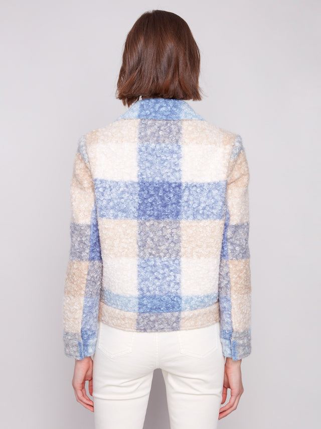 PLAID BOUCLE KNIT SHORT JACKET - OXFORD
