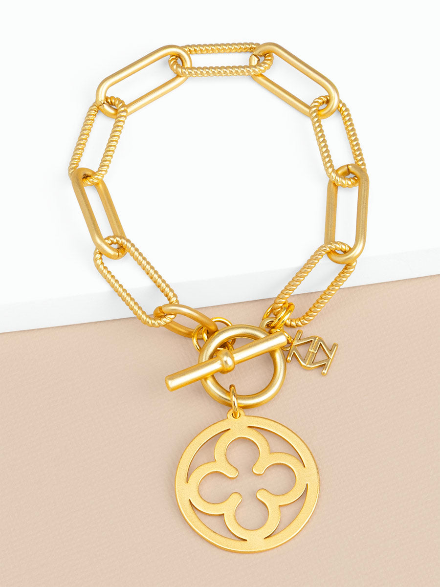 ROPE LINK CLOVER TOGGLE BRACELET - MATTE GOLD