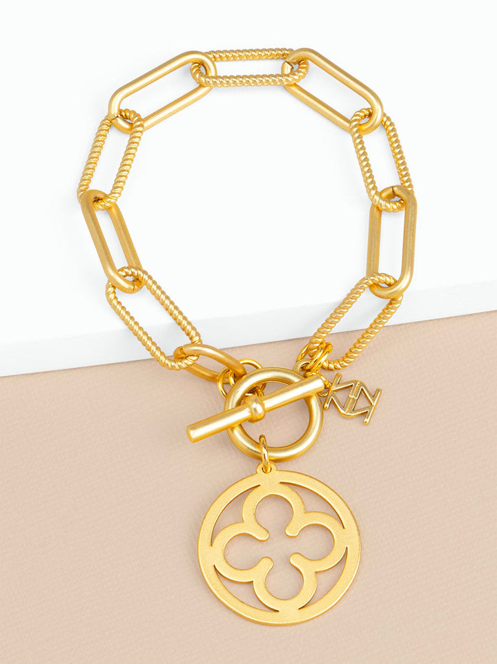 ROPE LINK CLOVER TOGGLE BRACELET - MATTE GOLD