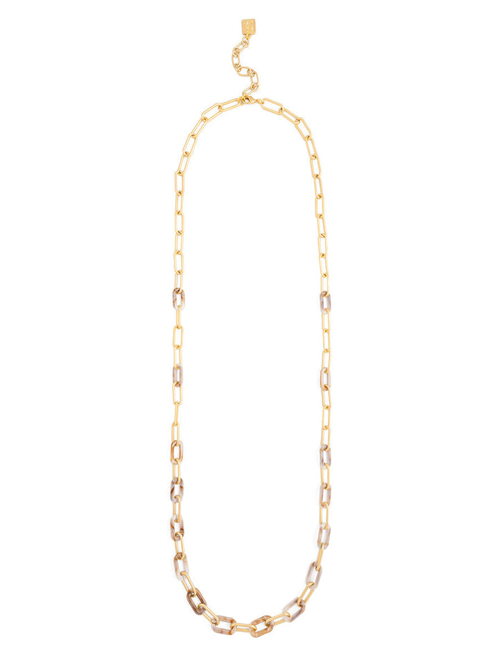 ALTERNATING MARBLED RESIN LINKS LONG NECKLACE - BEIGE