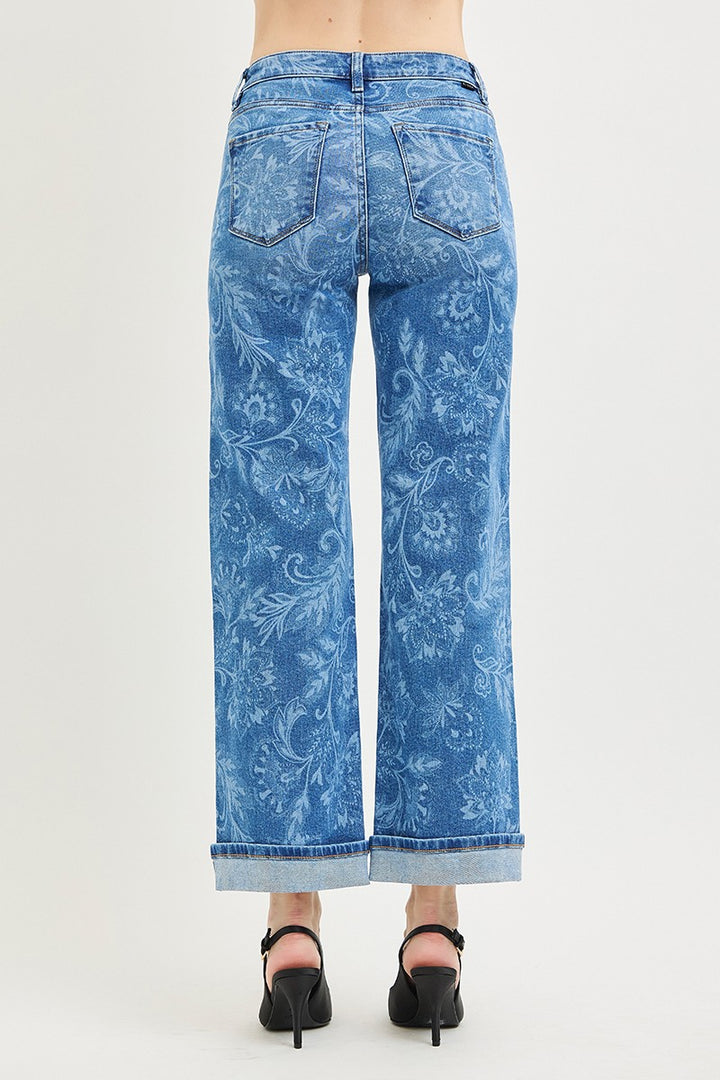 RISEN MR ANKLE STRAIGHT LEG PRINTED JEANS - MEDIUM - 28"/30" INSEAM