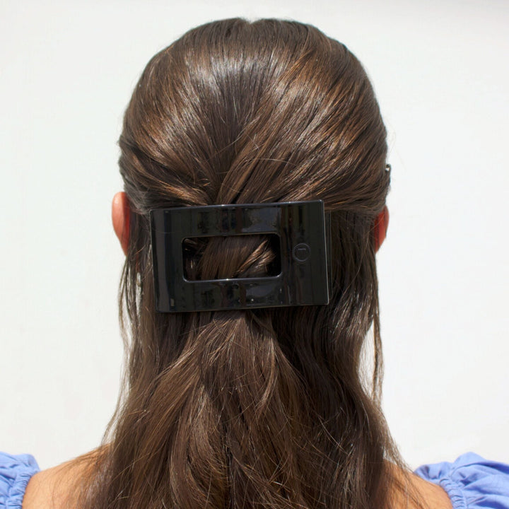TELETIES MEDIUM FLAT RECTANGLE HAIR CLIP - JET BLACK