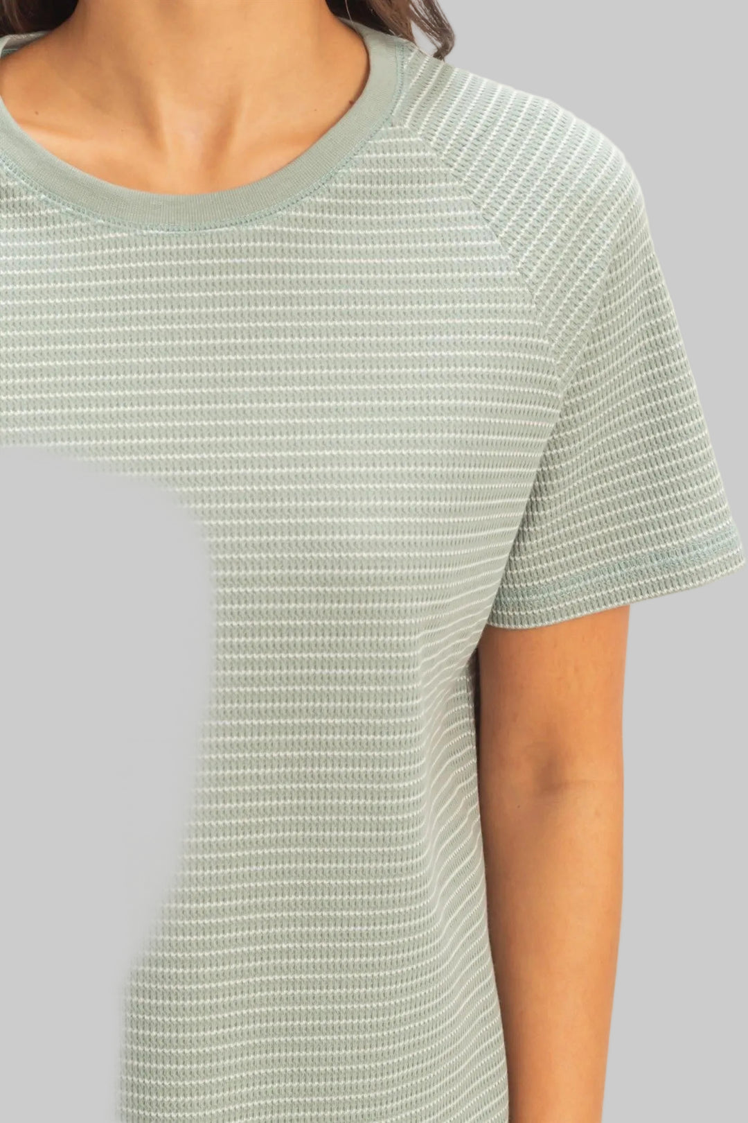RAGLAN SHORT SLEEVE TEXTURED STRIPED TOP - SAGE GREEN