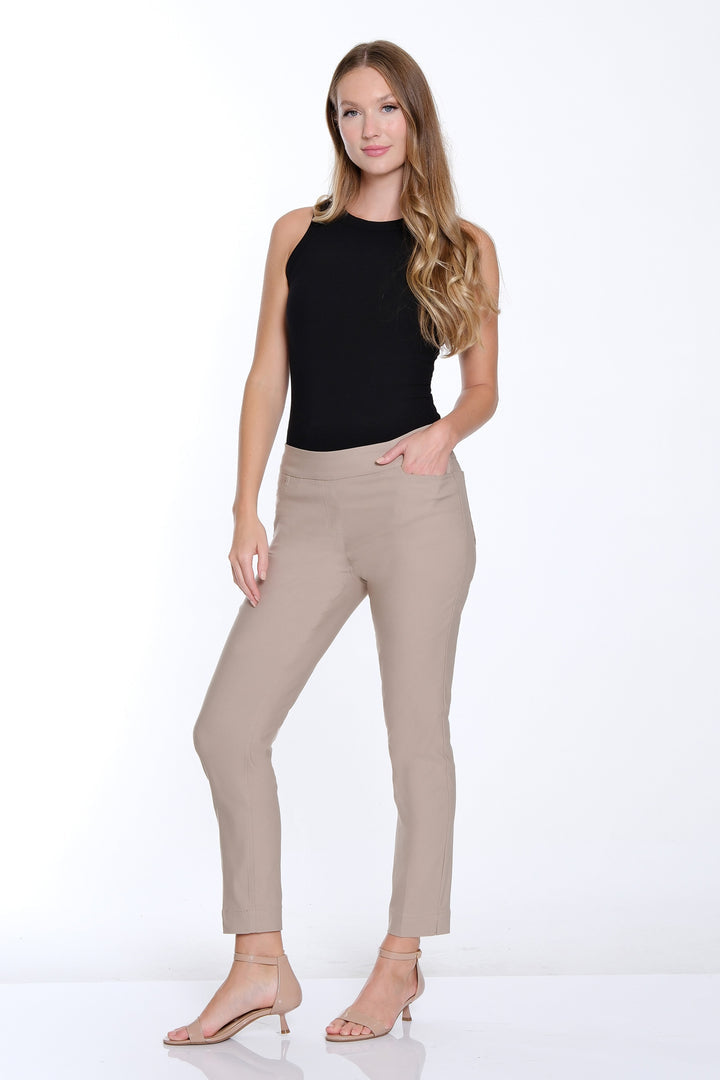 PULL ON TWILL ANKLE PANT W/FRONT & BACK POCKETS - STONE