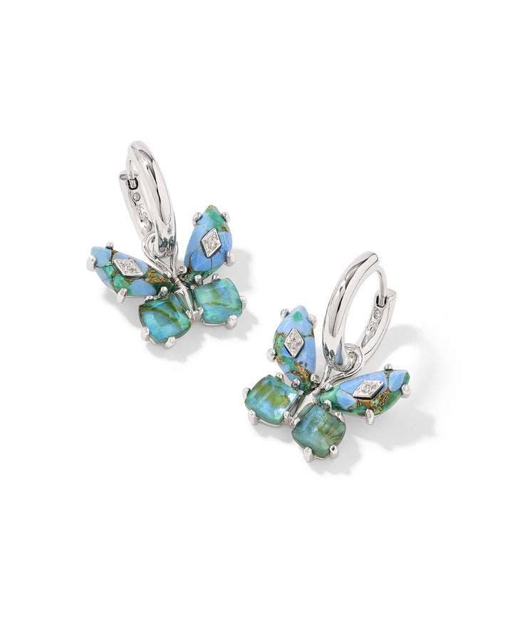KENDRA SCOTT BIANCA BUTTERFLY HUGGIE EARRINGS - SILVER BRIGHT AQUA MIX