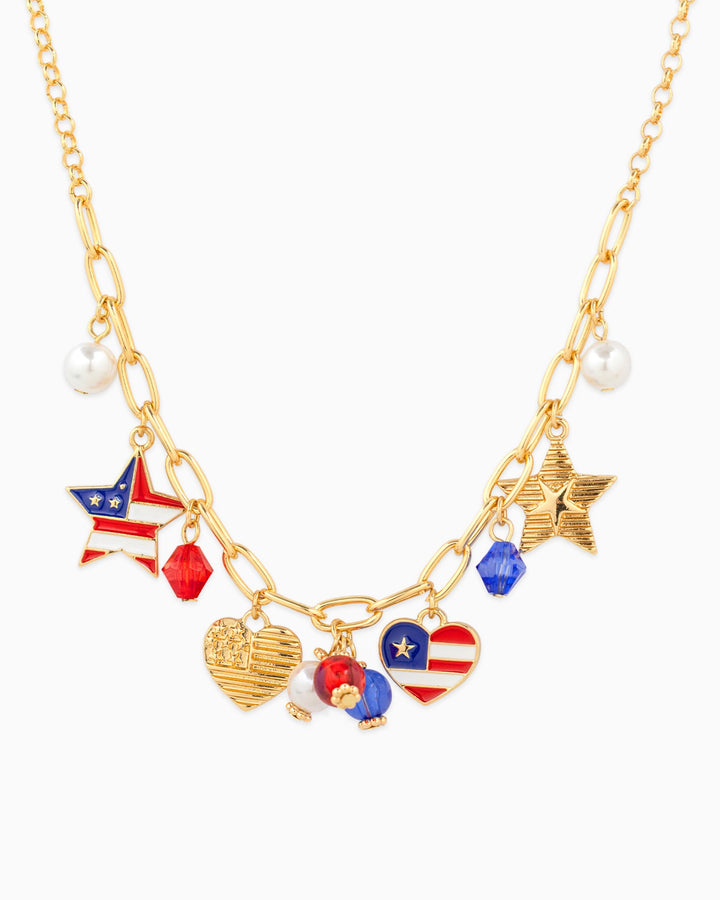 AMERICANA PATRIOTIC ACRYLIC BEAD CHARM NECKLACE