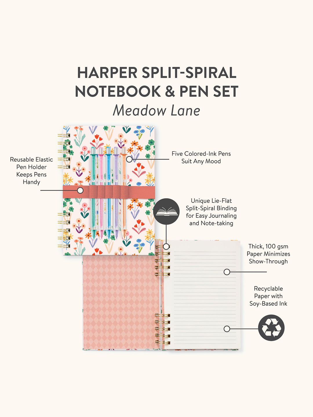 HARPER SPLIT-SPIRAL NOTEBOOK/PEN SET - MEADOW LANE