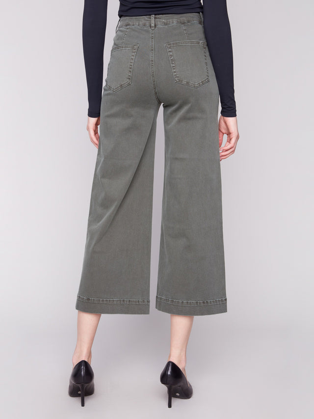 CROPPED PATCH POCKET FLARE TWILL PANTS - SPRUCE