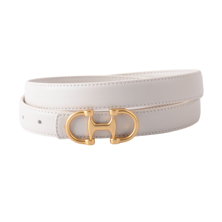 STITCHED CLEAN LEATHER BELT W/EQUESTRIAN BUCKLE - BEIGE/GOLD