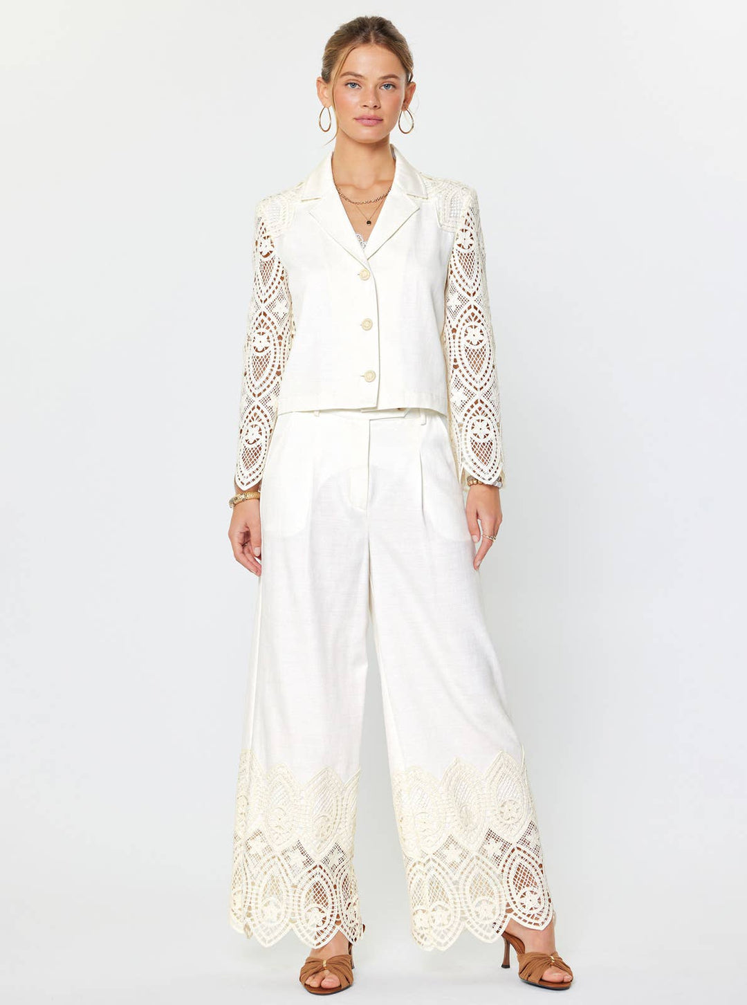 CROCHET LACE LONG SLEEVE CROPPED JACKET - IVORY