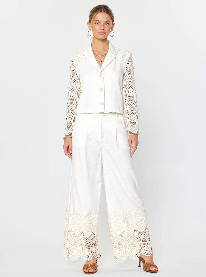 CROCHET LACE LONG SLEEVE CROPPED JACKET - IVORY