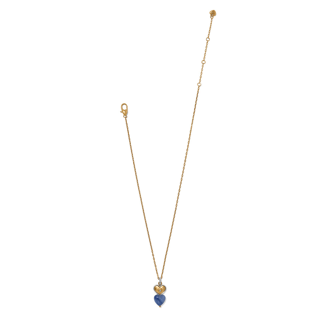 One Heart Duo Heart Petite Necklace - Gold-Blue