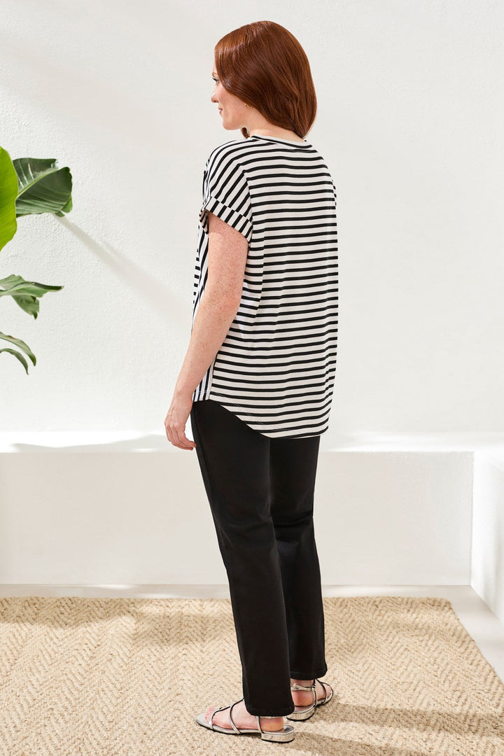 CUFFED SLEEVE TOP W/INSERTS - BLACK