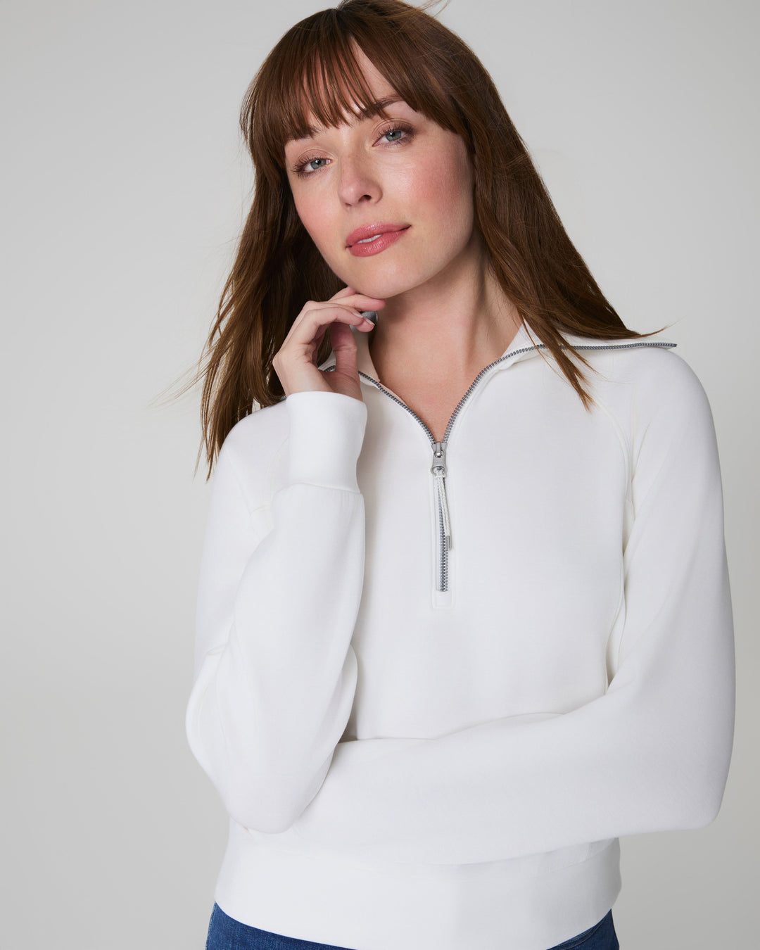 SPANX AIRESSENTIALS HALF ZIP SWEATSHIRT - POWDER
