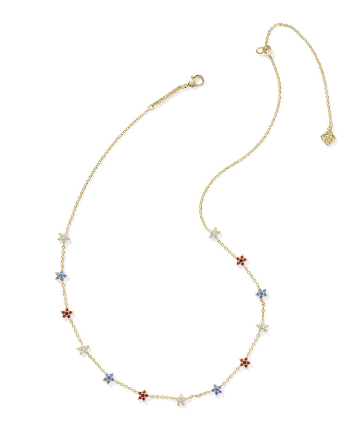 KENDRA SCOTT SIERRA STAR CRYSTAL STRAND NECKLACE - GOLD RED WHITE BLUE MIX