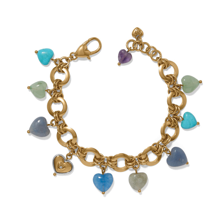 One Heart Multi Heart Bead Link Bracelet - Gold-Blues