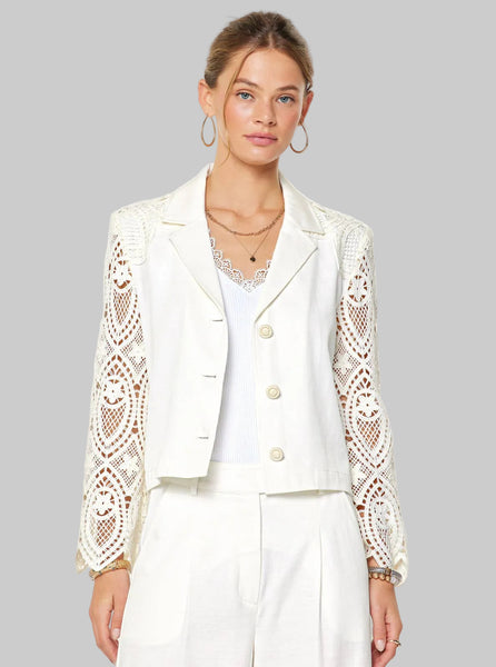 美品Sahara Lace Cuff Over Jacket CROCHET LACE LONG SLEEVE CROPPED JACKET - IVORY – Brianne's Boutique