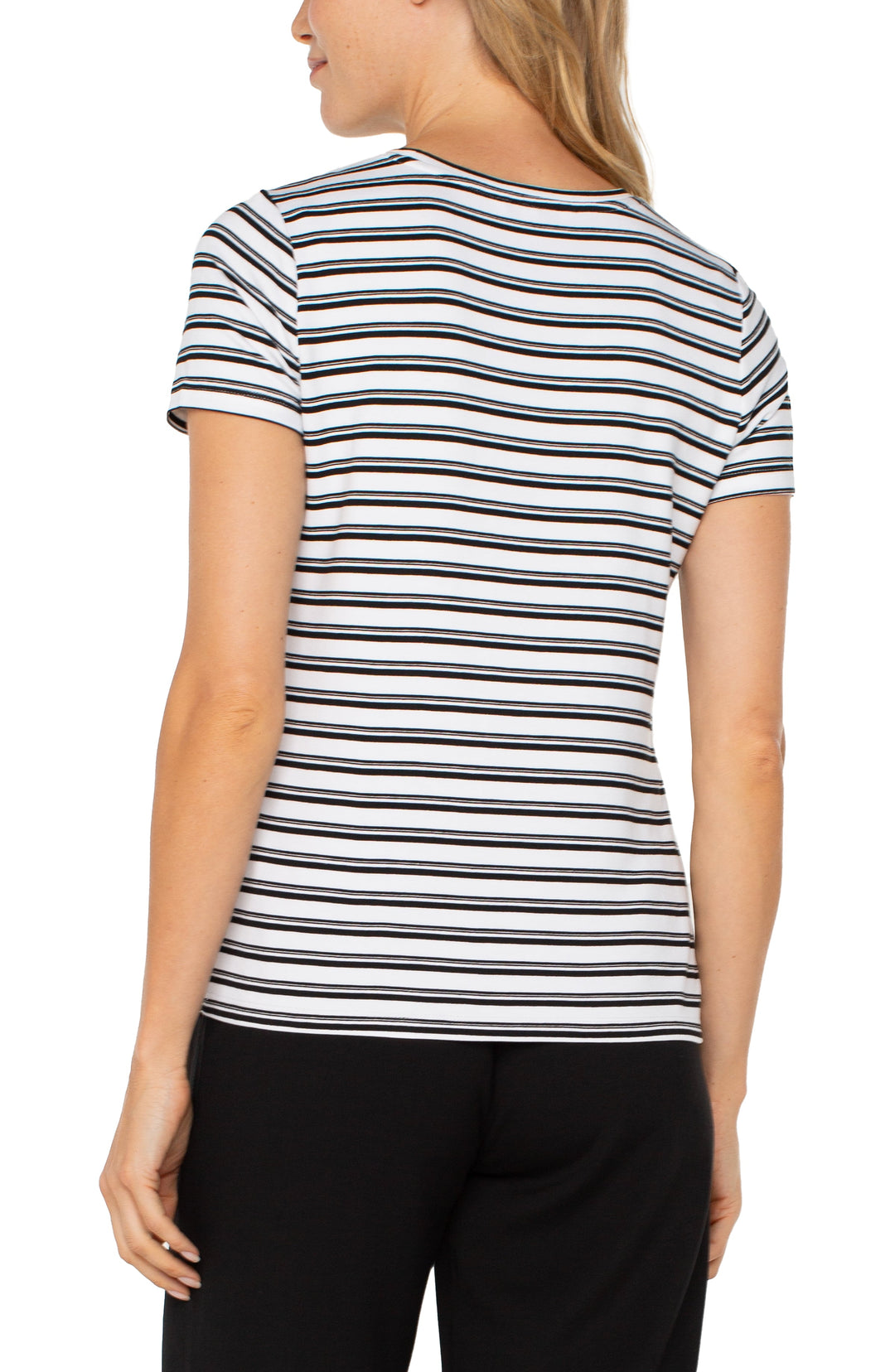 SHORT SLEEVE CREW NECK CLASSIC KNIT TEE - WHITE/BLACK STRIPES