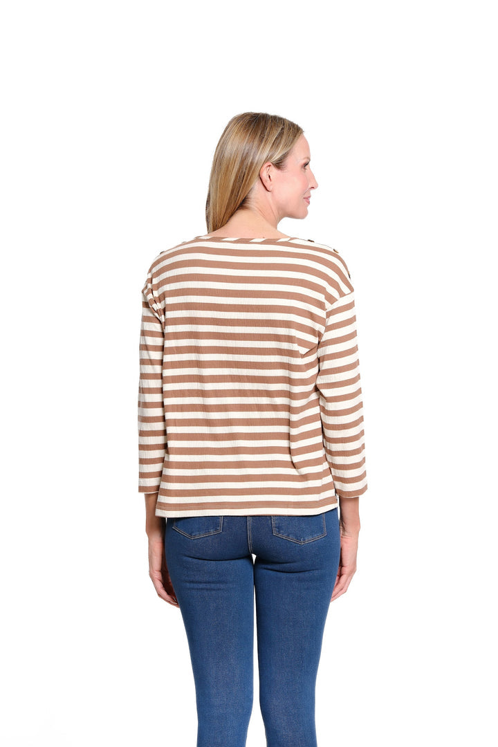 3/4 SLEEVE DROP SHOULDER WIDE NECK TOP - COCOA