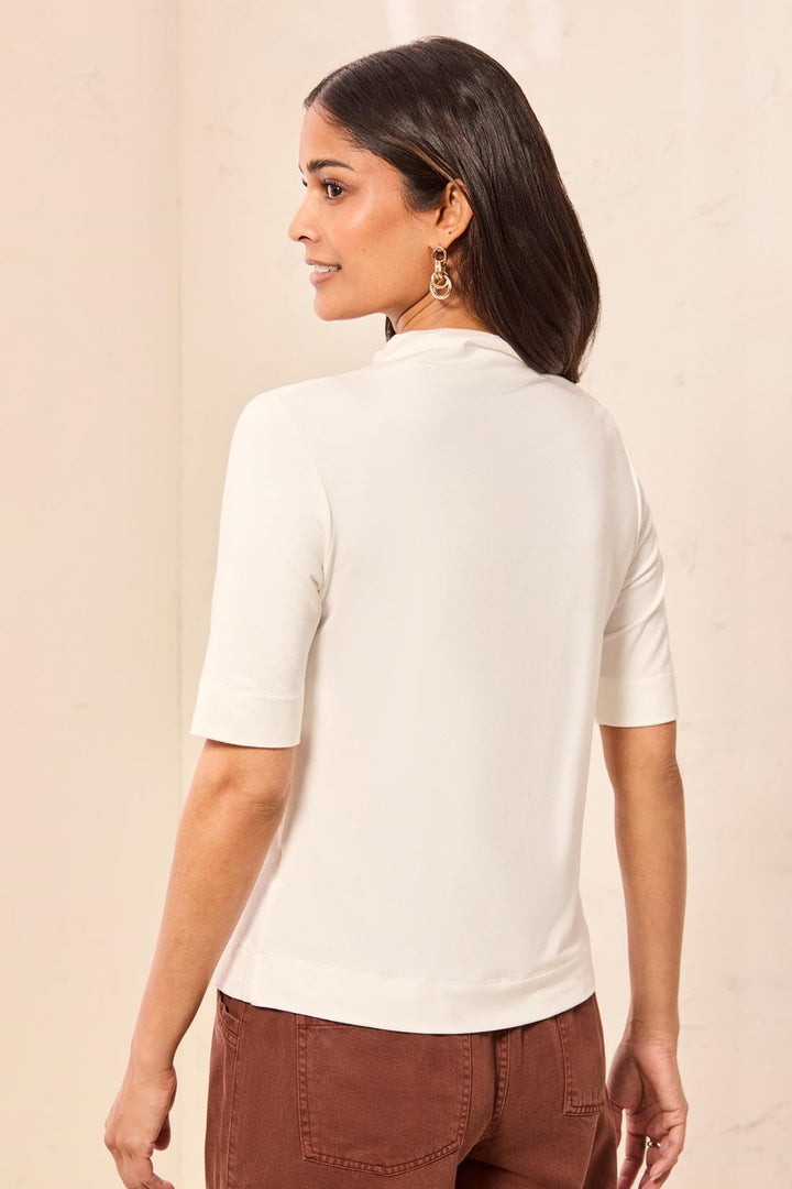 ELBOW SLEEVE FUNNEL NECK KNIT TOP - CREAM