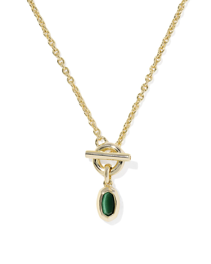 KENDRA SCOTT MINI ELISA TOGGLE SHORT PENDANT NECKLACE - GOLD GREEN TIGERS EYE