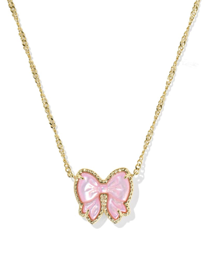 KENDRA SCOTT HALEY BOW SHORT PENDANT NECKLACE - GOLD BLUSH IVORY MOP