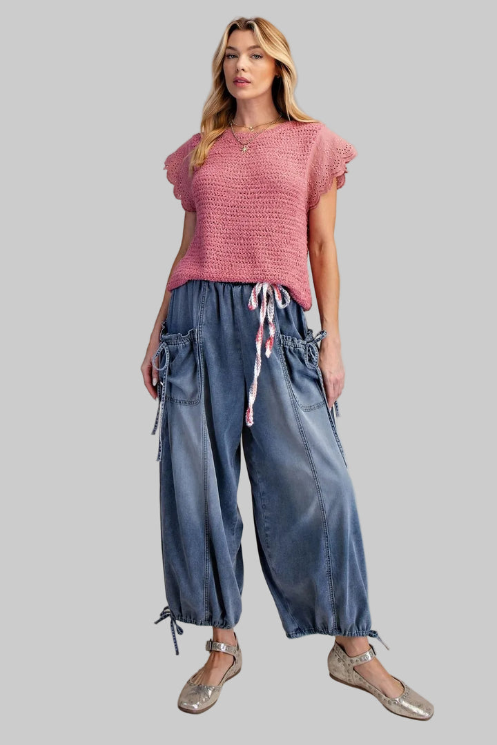 WING SHORT SLEEVE KNITTED SWEATER TOP - LIPSTICK PINK
