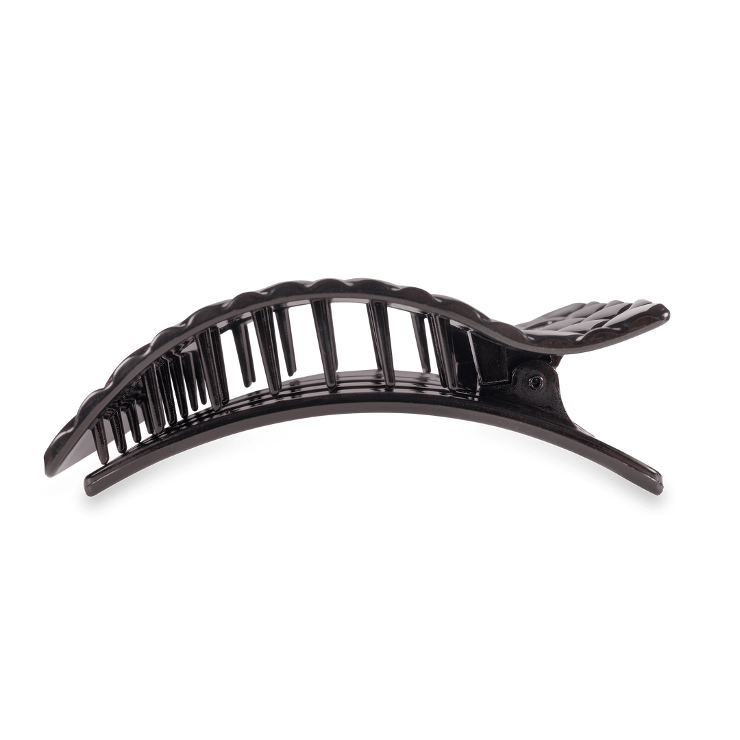 TELETIES LARGE FLAT RECTANGLE HAIR CLIP - JET BLACK QUILTED
