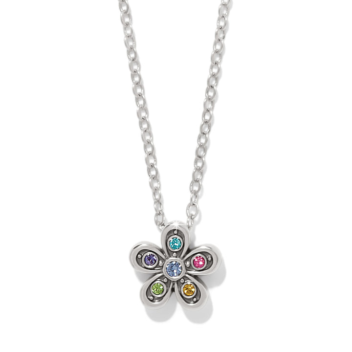 Enchanting Gem Flower Necklace - Silver