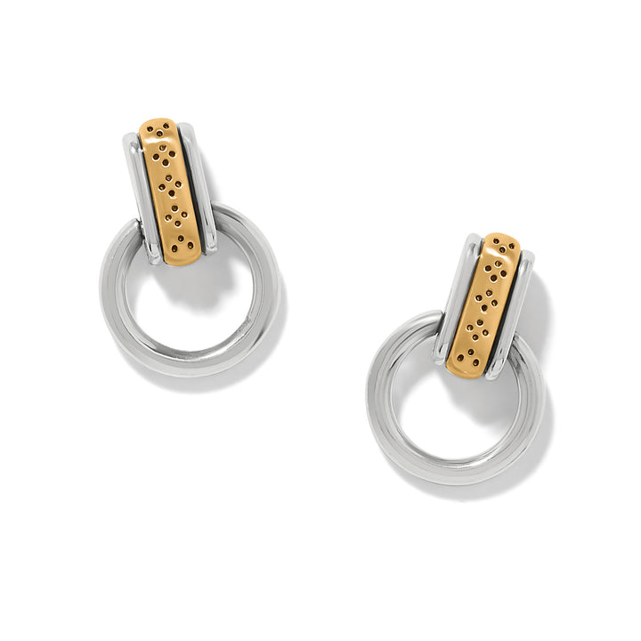Mosaic Two Tone Mini Post Drop Earrings - Silver-Gold