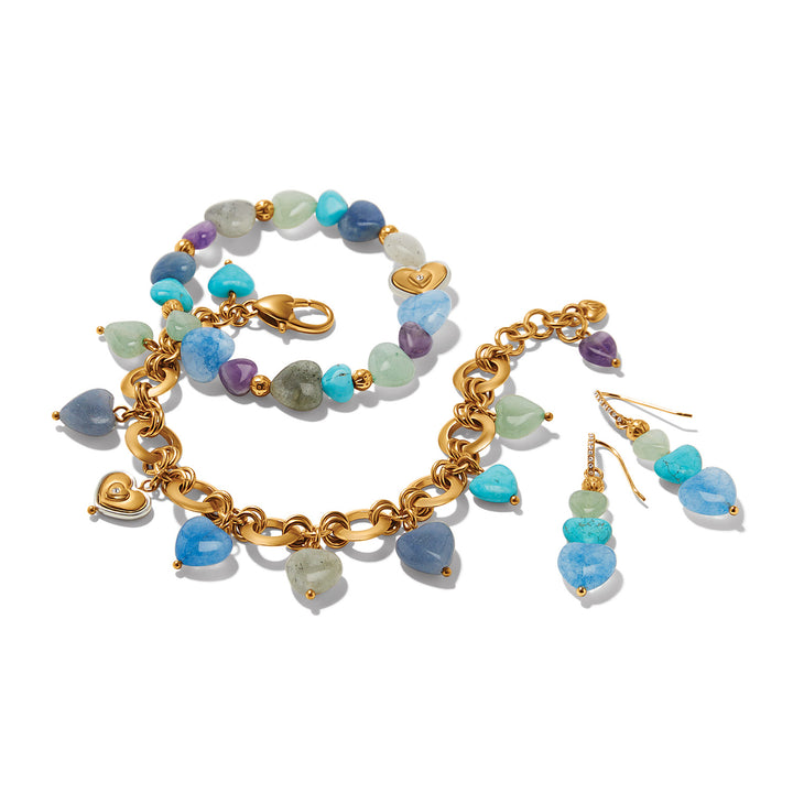 One Heart Multi Heart Bead Link Bracelet - Gold-Blues